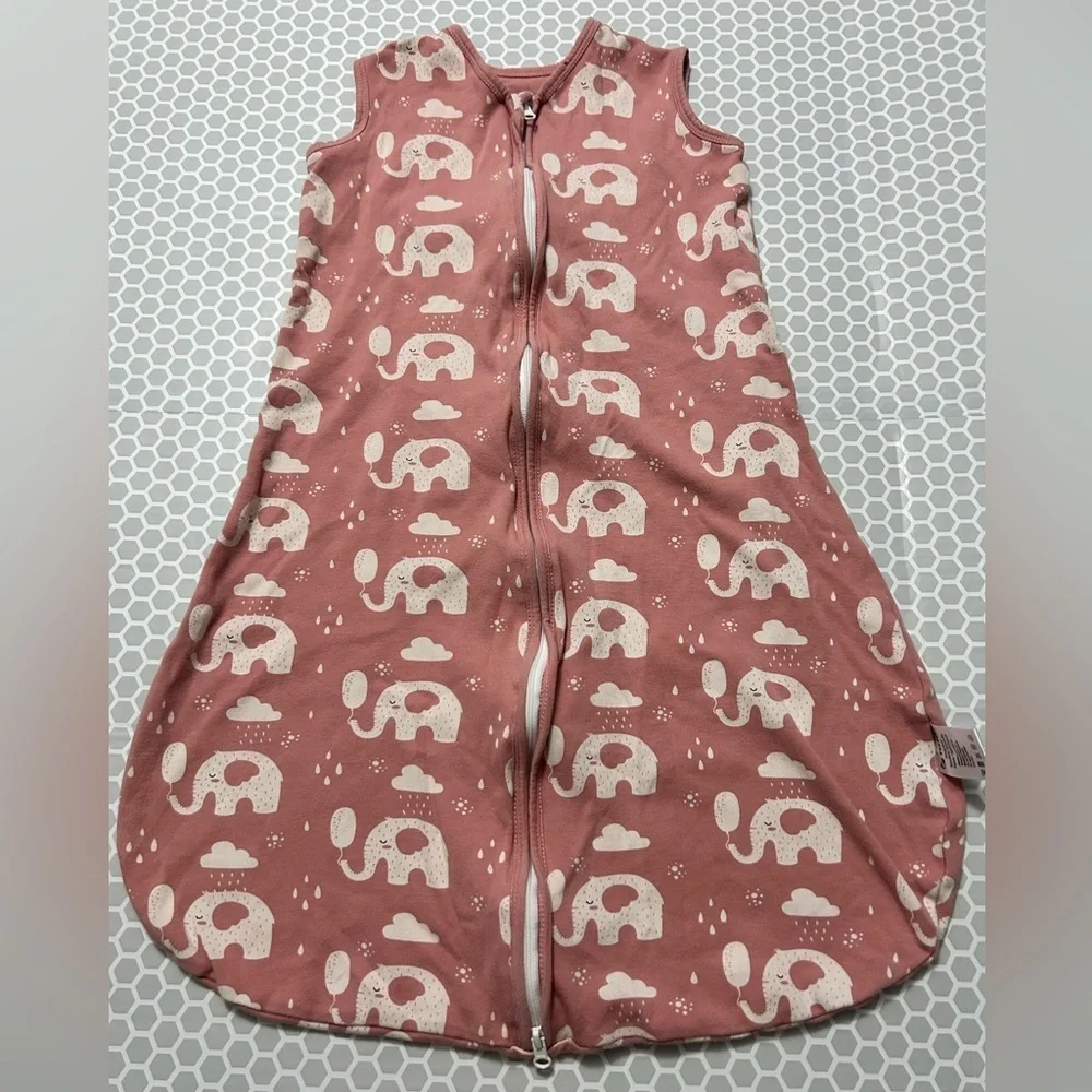 Yoofoss Baby Peach and Cream Sleeveless Sleep Sack w Elephants Full Zip  Size M